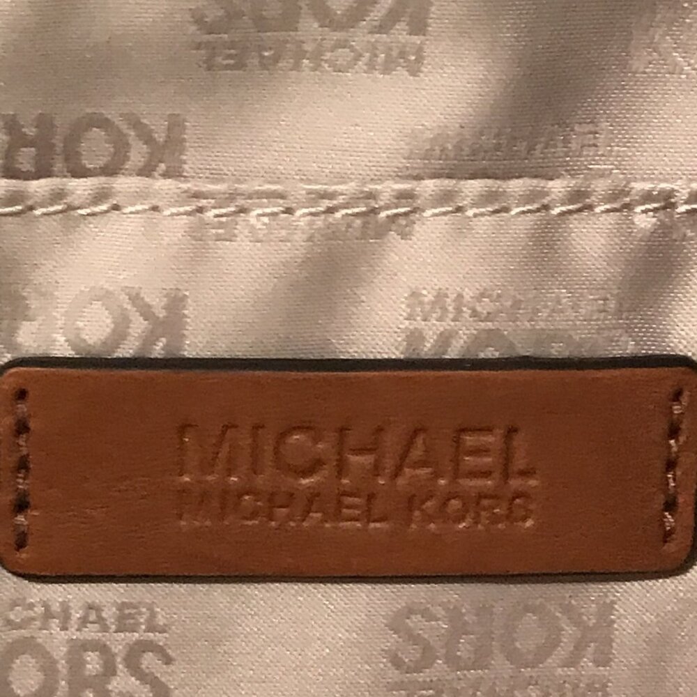 Michael Kors Tote Bag Womens Large Blue Canvas Leather Shoulder Purse MK Charm - Picture 7 of 14